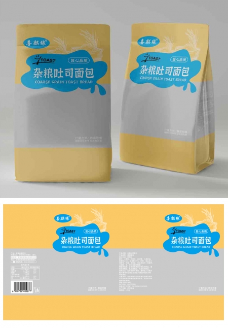 金色杂粮吐司面包自立袋包装设计