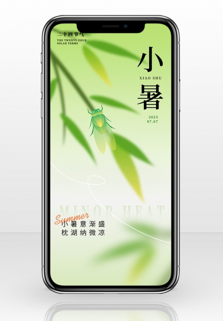 雨中荷塘淡雅小暑手机海报