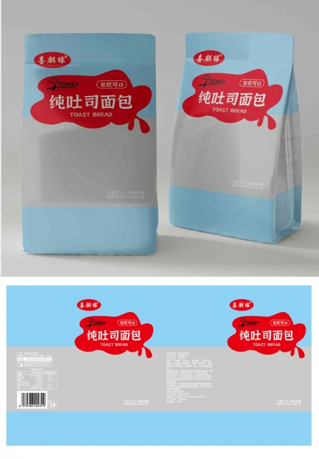 蓝色纯吐司面包自立袋包装设计